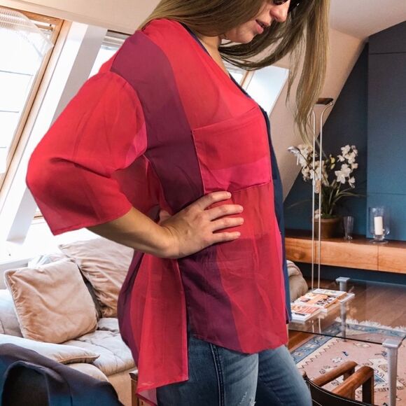 Show Me Your Mumu Rainbow Color block Sheer Blouse - Picture 2 of 7